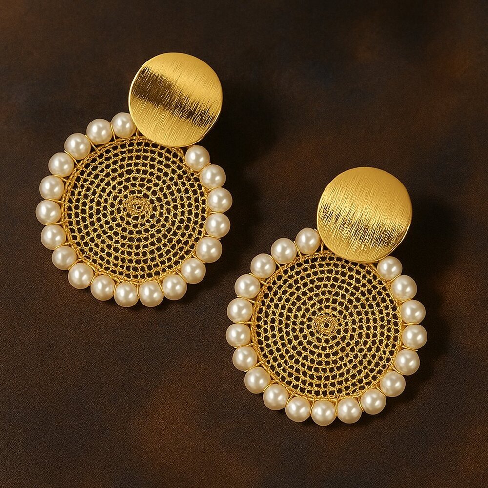 Boho Chic Pearl Circle Earrings 18K Gold Plated S925 Silver Needle - Picture 6 of 10